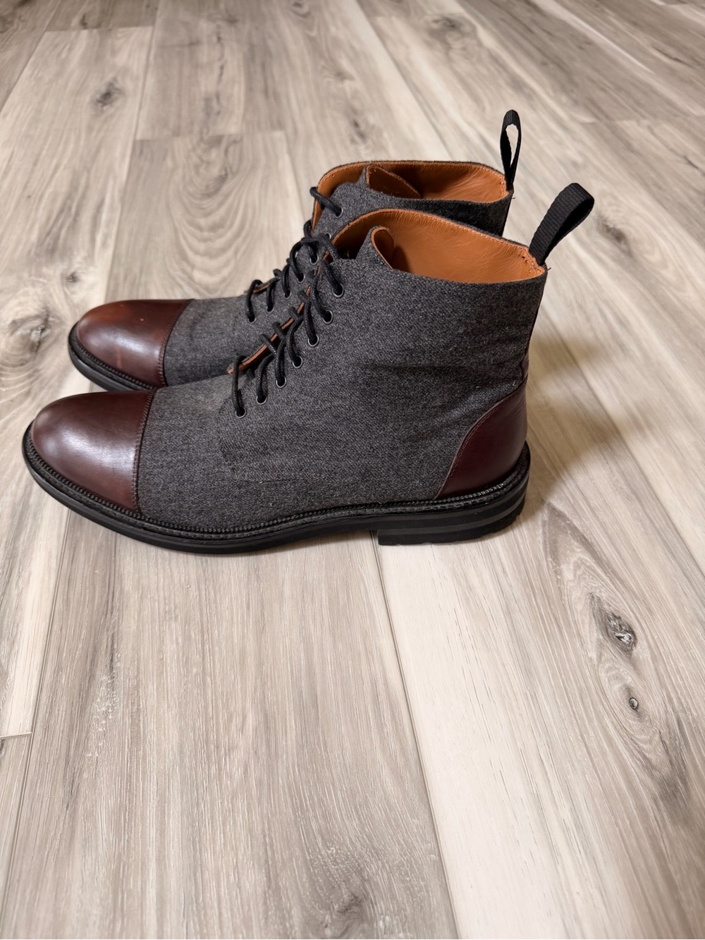TAFT The Jack Gray Wool Oxblood Leather Cap Toe Boots Men EU 41 US 8